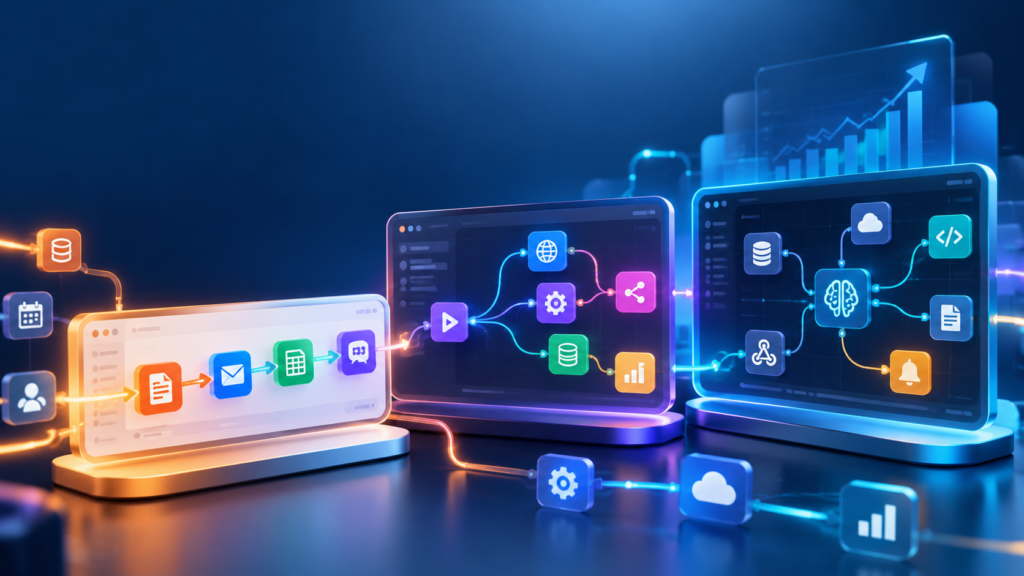 AI workflow automation dashboard connecting applications, data, and automated processes.